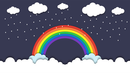 Beautiful Colorful Rainbow in blue sky paper art vector illustrations, good for background,wallpaper and backdrop