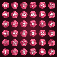 Buttons icon set color red style polygon.
