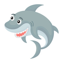 Cute funny shark print for design of album, scrapbook, greeting card, invitation, wall decor. Ocean cartoon animal character. Flat colorful vector stock illustration on white background.
