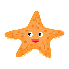 Cute funny starfish print on white background. Ocean cartoon animal character for design of album, scrapbook, greeting card, invitation, wall decor. Flat colorful vector stock illustration.