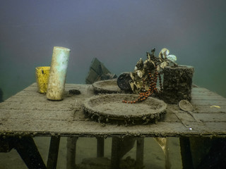 plate and cutlery and decoration on a table on the seaground