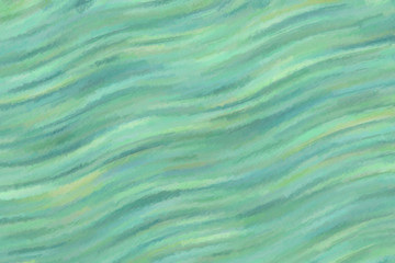 Green and yellow waves long brush strokes pastel background, digitally created.