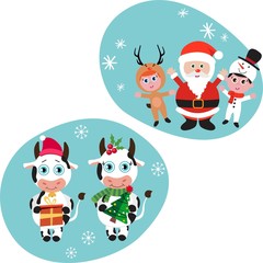 Print Hand drawn of Merry Christmas Collections. Vector Illustration.	