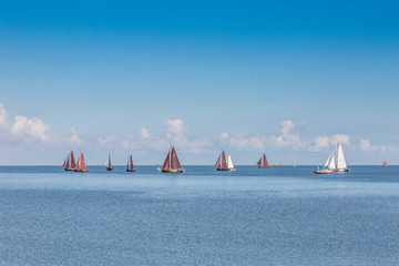 IJsselmeer, City of Hindeloopen, province Friesland, Netherlands, September 3, 2017: Skegrace with...