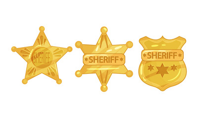 Golden Sheriff Badges with Star as Authority Sign Vector Set
