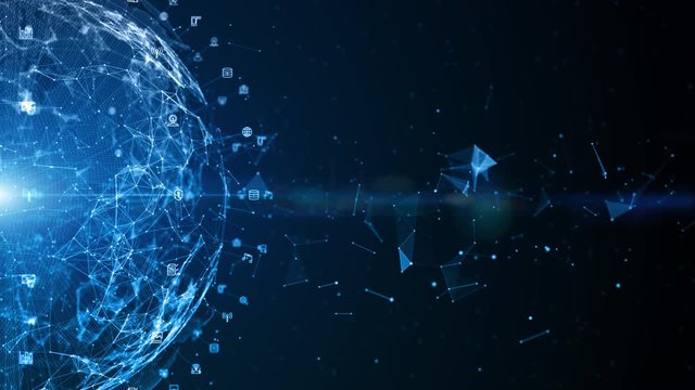 Technology Network Data Connection, Digital Data Network and Cyber Security, Futuristic Business Global Network Background Concept, 4K