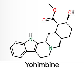 Fototapeta premium Yohimbine, yohimbe , quebrachine molecule. It is aphrodisiac, plant alkaloid. Skeletal chemical formula. Illustration