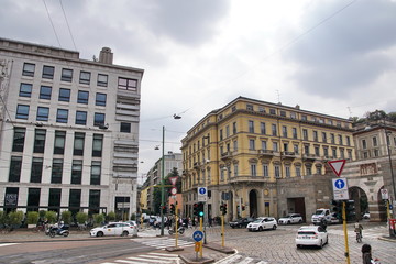 Obraz premium Square Piazza Cavour in Milan. The Business Center of Milan. Restaurant, Offices and State Institutions. 