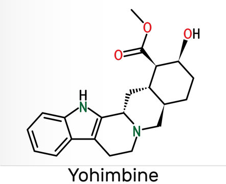 Yohimbine, yohimbe , quebrachine molecule. It is aphrodisiac, plant alkaloid. Skeletal chemical formula. Illustration