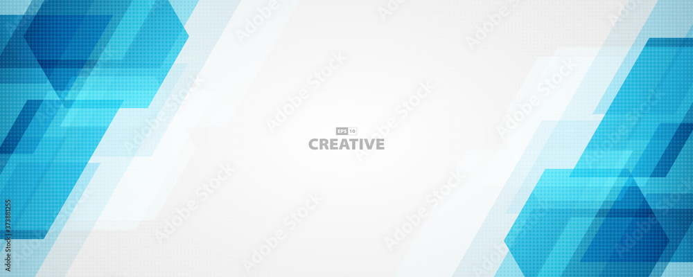 Poster abstract wide blue technology design of rectangle pattern and halftone artwork background. illustrat