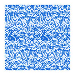 Seamless pattern with blue spots and lines waves. Design for backdrops with sea, rivers or water texture.