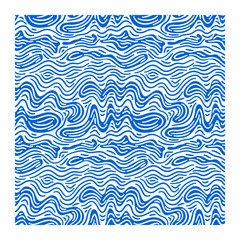 Seamless pattern with blue spots and lines waves. Design for backdrops with sea, rivers or water texture.