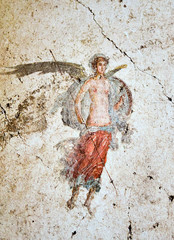 Ancient Pompei fresco of a winged soldier with spear and shield © BlackMac