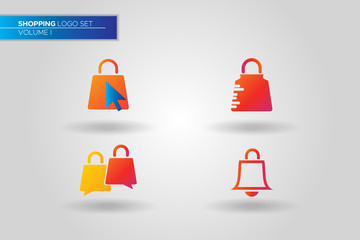 Shopping Bag Logo Set Template. Fast Shop. Online Shopping. Shopping bell. Shopping Chat