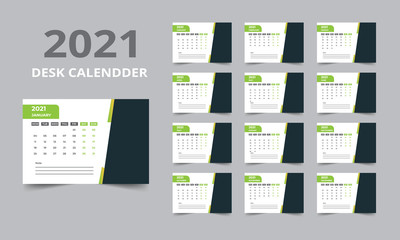 Desk calendar design 2021 template Set of 12 Months, Week starts Monday, Stationery design, calendar planner
