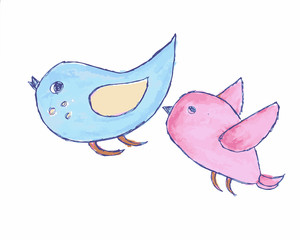 Cute two birds on a branch