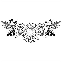 Sunflower. Vector image of hand drawn sunflowers isolated on white background at retro style