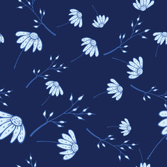 Hand Drawn Seamless Background With Floral Ornaments, Stylized Flowers, Dots, Plants. Vector Abstract Floral Textures.