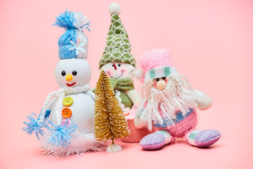 christmas decoration on pastel pink background, copy space