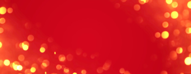 banner, christmas bokeh on red background, copy space