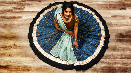 Indian Female Model in traditional Chaniya choli. Navratri is an Indian Festival and Chaniya choli its traditional costume