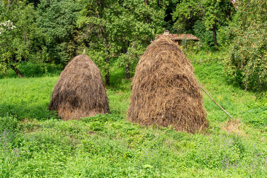 Traditional hay bales in Pshavi, a highland region of Georgia