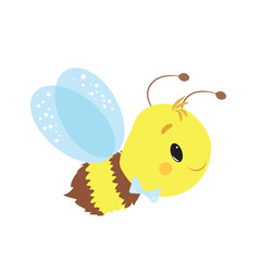 Cute Little Bee Vector Illustration on White Background