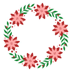 Floral Christmas wreath vector illustration. Hand drawn style, white background.