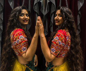 Indian Female Model in traditional Chaniya choli. Navratri is an Indian Festival and Chaniya choli...