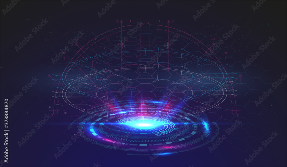 Poster futuristic modern hud interface screen design. abstract futuristic ui on blue background. abstract v