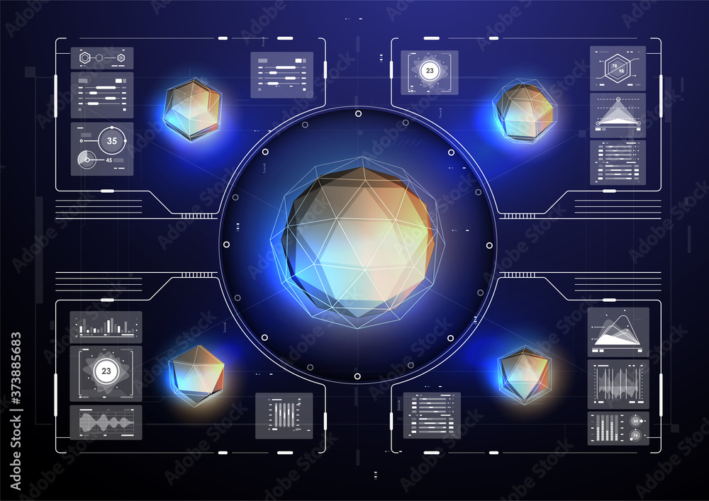 Poster cyberspace virtual reality in hud style. abstract display screens for tech titles and background.