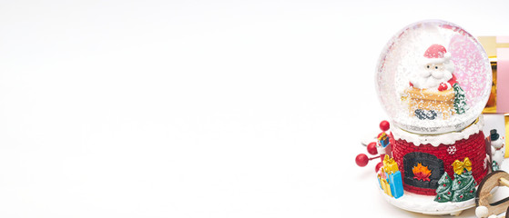 Banner, Christmas composition, gifts on white background, copy space