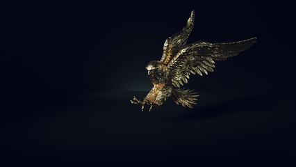 Golden Bronze Eagle in Flight Hunting 3d illustration 3d render