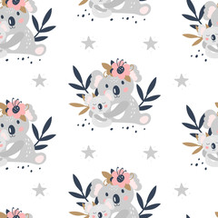 Seamless pattern with cute koala on a white background. Vector © 210484kate