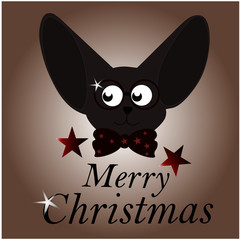 Vector illustration of a Christmas mouse decorating with winter details like red stars and a winter bow tie on beige background  