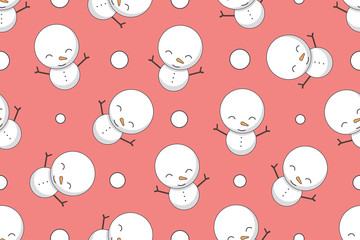 Hand-drawn flat vector seamless pattern. Cute snowman character pattern. Patter for wrapping paper, fabric or print.