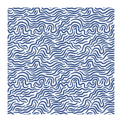 Seamless pattern with blue ink lines waves.