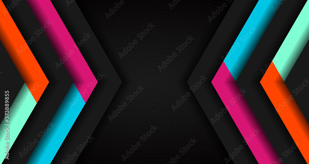 Poster abstract vibrant color triangle geometric overlap layer on glowing particles dots black background t