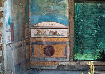 Ancient fresco in a house in Pompeii. Pompeii destroyed by the eruption of Vesuvius in 79 BC