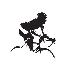 Cycling, road cyclist side view. Isolated vector silhouette. Biking logo