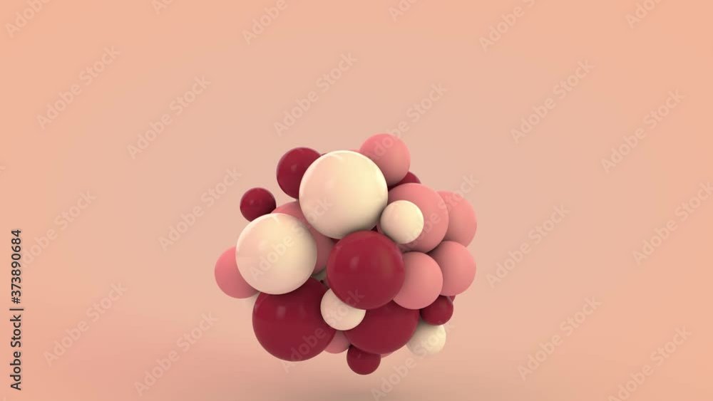 Poster 3d animation of the appearance of balls of different sizes. abstract background of a minimalistic de