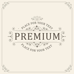 Vintage ornament greeting card vector template. Retro wedding invitations, advertising or other design and place for text. Flourishes frame.