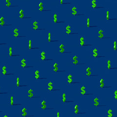 Green dollar sign. Blue background. Abstract illustration, 3d render.