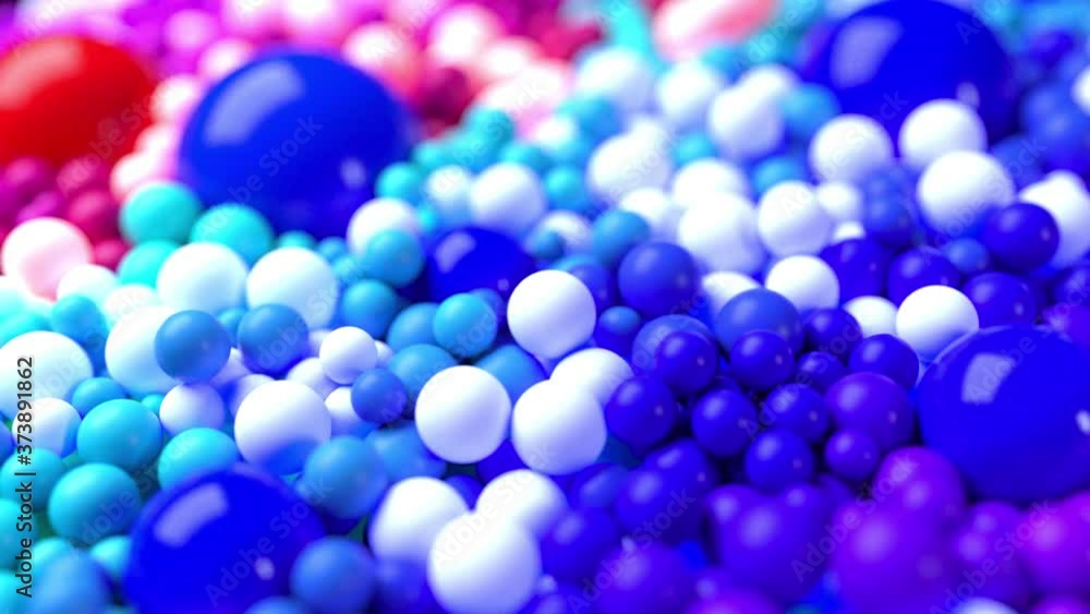 Poster light composition with colorful balls that cover surface, some of which glow. 3d in 4k abstract back