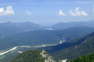 view of Walchensee and Herzogstand seen from seinskopf, kruen, bavaria