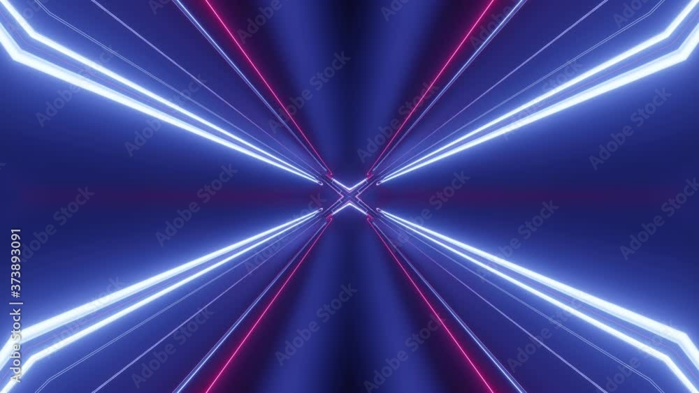 Poster sci-fi tunnel transformer with neon lights. 4k looped abstract high-tech tunnel. camera flies throug