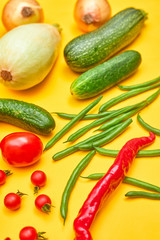 vegetables on a yellow background side view