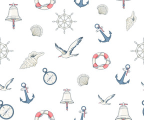Seamless pattern with nautical equipment