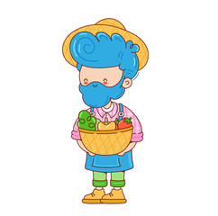 Farmer man with vegetables basket. Vector cartoon character illustration. Isolated on white background