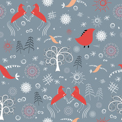 Seamless pattern, hand drawn north folk ornament, vector illustration